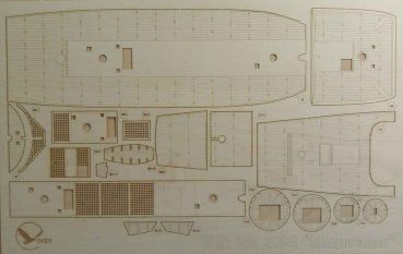gravierter Decksatz aus Holz für 54-Kanonen-Schiff des 4. Ranges Poltawa (1712) 1:100 (Oriel Nr. 334)
