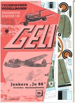 deutsches Kampfflugzeug Junkers Ju 88 1:33 Erstausgabe, deutsche Anleitung