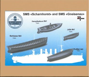 3D-Druck mit 11 Beiboot-Schalen für sms Scharnhorst / sms Gneisenau 1:200