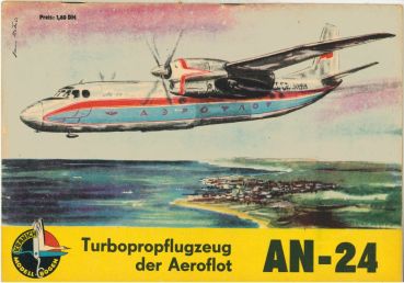 sowjetisches Turbopropflugzeug der Aeroflot Antonow AN-24  1:50 auf Silberfolie, selten!