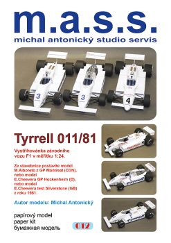 Formel 1.-Bolid Tyrrell 011/81 (Season 1981) in drei optionalen Darstellungsmöglichkeiten 1:24