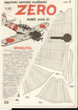 Mitsubishi A6M2 Zero, model 21 1:33 (ModelPol Nr.02)