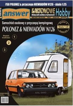 Polnischer Pkw FSO "Polonez" Coupe mit Wohnwagen-Anhänger Niewiadow N126 1:25