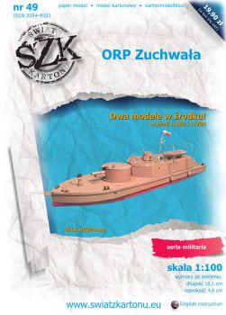 Zwei Modelle (1:100 und 1:200) des polnischen Fluss-Kanonenbootes ORP Zuchwala (1933)
