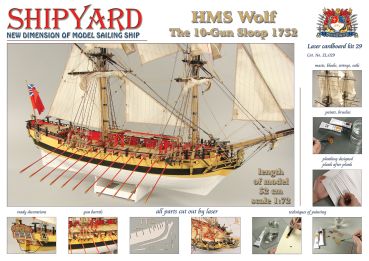 Zweimasten-Slop HMS Wolf (1754) 1:72 Laser Cardboard Kit