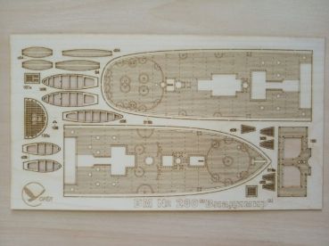 gravierter LC-Decksatz aus Holz für Rad-Dampfer-Fregatte Wladimir (1950) 1:200 (Oriel 280)