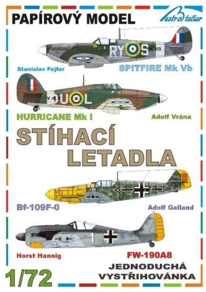 4 Jagdflugzeuge: Spitfire Mk Vb, Hurricane Mk I, Messerschmitt Bf-109 F-0 und Focke Wulf Fw-190 A8 1:72 einfach