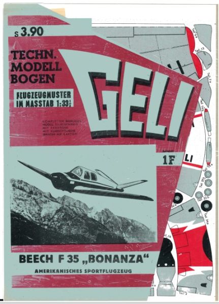 Sportflugzeug Beech BONANZA 1:33 Erstausgabe, glänzender Silberdruck, deutsche Anleitung