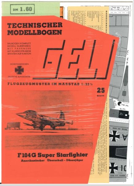 amerikanischer Düsenjäger F-104G Starfighter Deutscher Luftwaffe (Erstausgabe) 1:33 glänzender Silberdruck, deutsche Anleitung