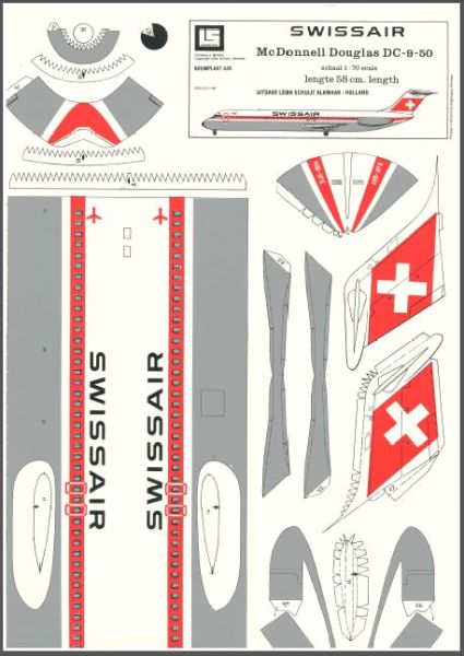 zweistrahliges Schmalrumpf-Passagierflugzeug McDonell Douglas DC-9-50 der Swissair 1:70 Silberdruck