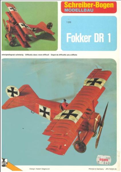 Dreidecker-Jagdflugzeug Fokker Dr.I (1917/1918) 1:20 (Schreiber-Bogen 72022)