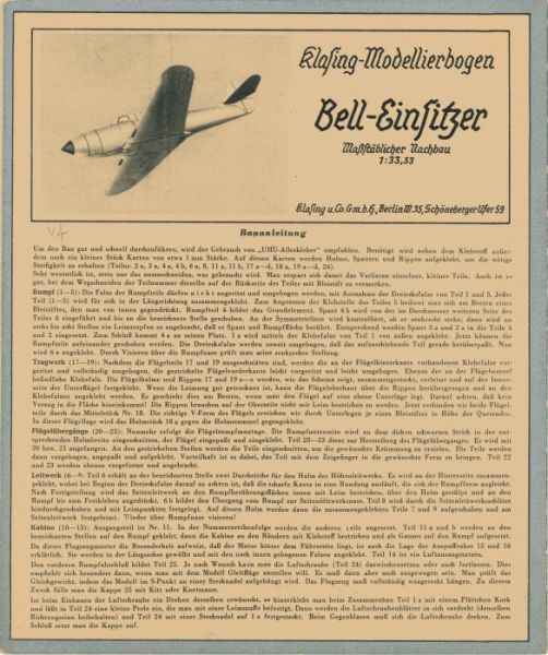 Bell-Einsitzer, maßstäblicher Nachbau 1:33,33 Verlag Klasing u. Co. G.m.b.H. Berlin W. 35