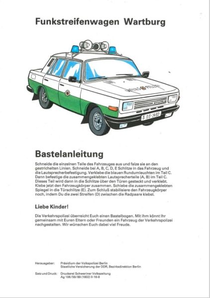 Funkstreifenwagen der DDR-Volkspolizei Wartburg, Kindermodell des Polizeipräsidiums der Volkspolizei