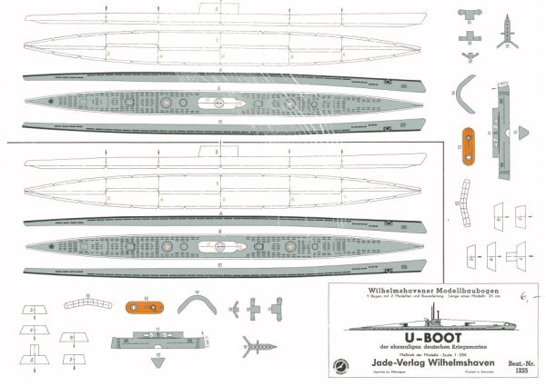 zwei U-Boote der 750-Tonnen-Klasse der deutschen Kriegsmarine 1:250