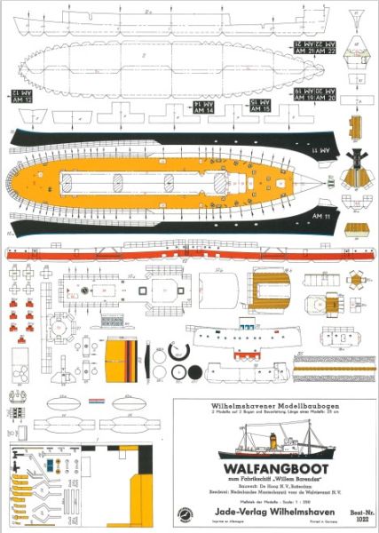 2 Modelle des Walfangbootes (in 18 optionalen Kennzeichnungen) zum Fabrikschiff Willem Berensz 1:250