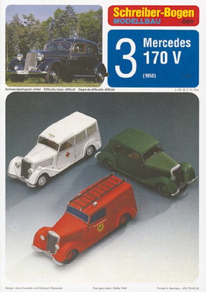 3 Mercedes 170V (1950): Krankenwagen, Feuerwehr, Limousine 1:24 deutsche Anleitung (72442)