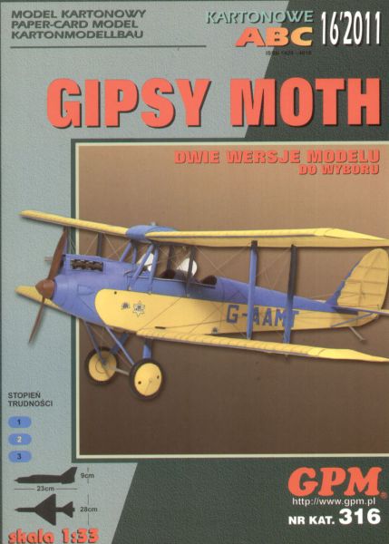 De Havilland GIPSY MOTH (2 optionale Bemalungsmuster) 1:33