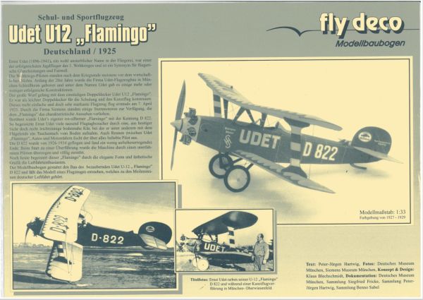 Schul- und Sportflugzeug Udet U12 „Flamingo“ (Farbgebung von 1927 - 1929) 1:33
