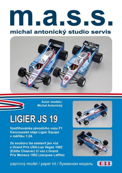 Formel 1.-Bolid Ligier JS 19 (1982) in 2 optinalen Darstellungen 1:24 extrem