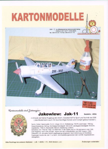 Jakowlew Jak-11 der Gesellschaft für Sport und Technik DDR 1:50