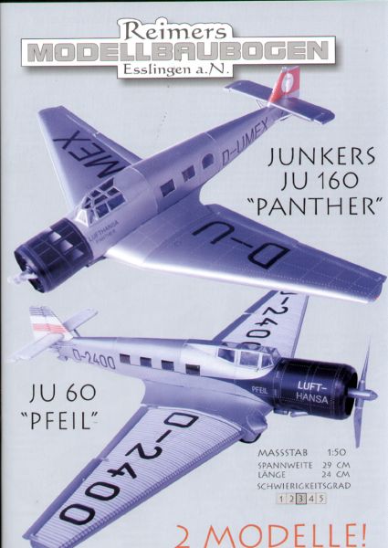 Junkers Ju 160 "Panther" und  Ju 60 "Pfeil" 1:50 glänzender Silberdruck, ANGEBOT