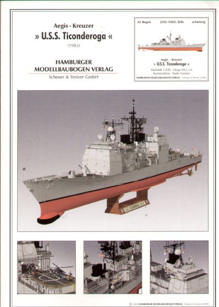 Kreuzer USS TICONDEROGA (1983) 1:250 deutsche Bauanleitung