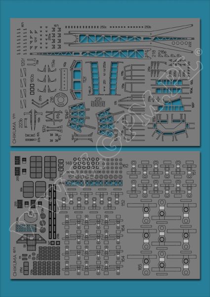 LC-Reling-/Detailsatz, gravierter LC-Deck für IJN Chikuma 1:200 (GPM 383)