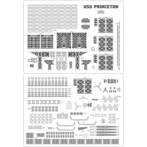 Lasercut-Detailsatz für Flugzeugträger USS-Princeton  1:200 (Angraf Nr. 168)