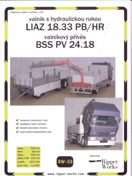 Lkw Liaz 18.33 PB/HR mit Kran + Anhänger BSS PV24.18 1:32