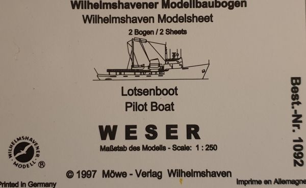 Lotsenboot WESER, Wilhelmshavener Modellbaubogen, 1:250, Nr. 1092