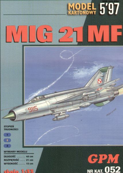 Mikoyan MiG-21 MF 1:33 glänzender Silberdruck, übersetzt!