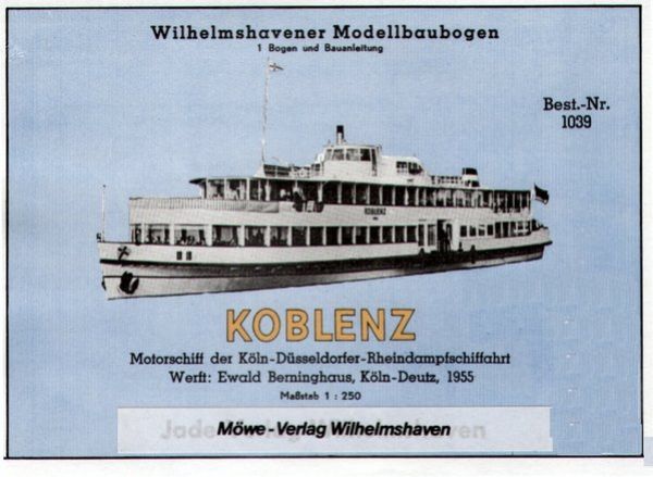 Motorschiff der Köln-Düsseldorf Rheindampfschifffahrt 1955, Wilhelmshavener Modellbaubogen 1:250 / Nr.1039