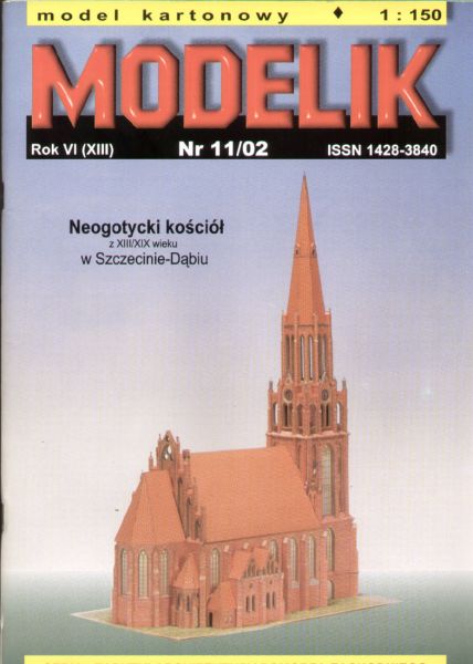 Neogotische Kirche in Stettin / Szczecin-Dabie (13./14.Jh) 1:150 Offsetdruck