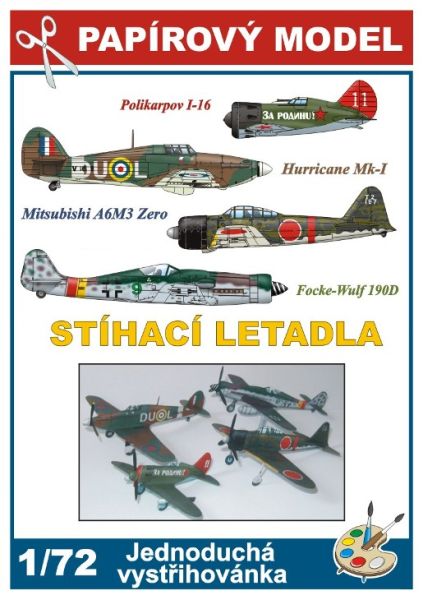 Polikarpow I-16, Hurricane Mk-I, Mitsubishi A6M3 Zero, Focke-Wulf 190D 1:72 einfach