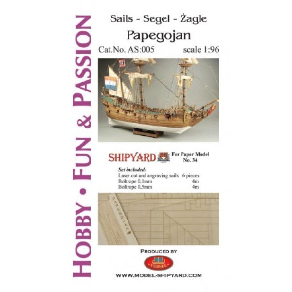 Segelsatz und Seile für PAPEGOJAN 1:96 (Shipyard 34)