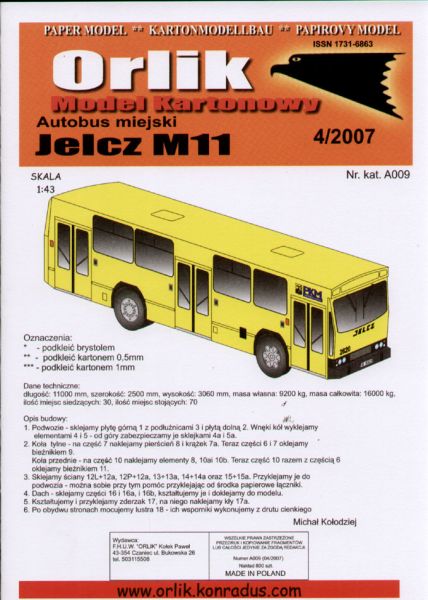 Stadtbus Jelcz M11 (Verkehrsbetriebe Kattowitz) 1:43  einfach!