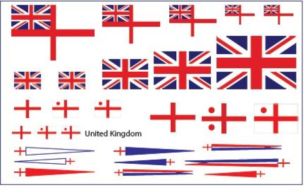 Stoff-Flaggensatz für div. Klassen britischer Schiffe 1:200