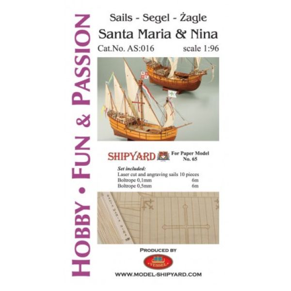Stoff-Segelsatz + Seile für Santa Maria & Nina 1:96 (beide Shipyard-Auflagen)