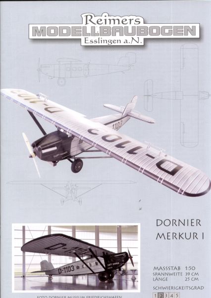 Verkehrsflugzeug Dornier Merkur I 1:50 glänzender Silberdruck!