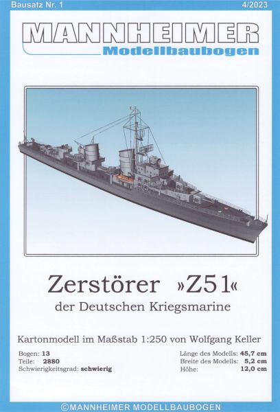 Zerstörer „Z 51" der Deutschen Kriegsmarine ,Wasserlinienmodell 1:250