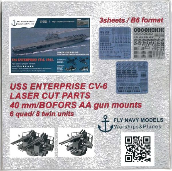 LC-Satz mit 14x Flak 40mm Bofors AA für Flugzeugträger USS Enterprise CV-6 „Big-E“ (1944-1946) 1:200 1:200 (FlyNavyModels Nr. 07/2020 - 1)
