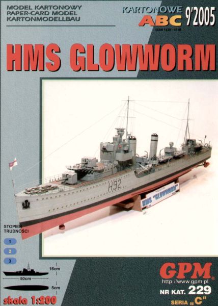 britischer Zerstörer HMS Glowworm (1940) 1:200  übersetzt!