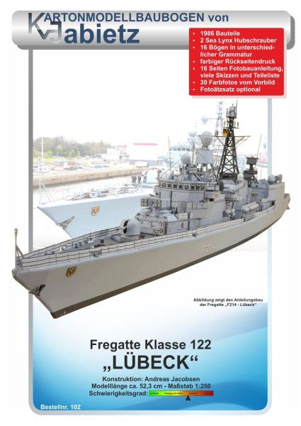 Fregatte Klasse 122 Lübeck F214 mit 2 Bordhubschrauber Sea Lynx 1:250 inkl. Ätzsatz deutsche Anleitung