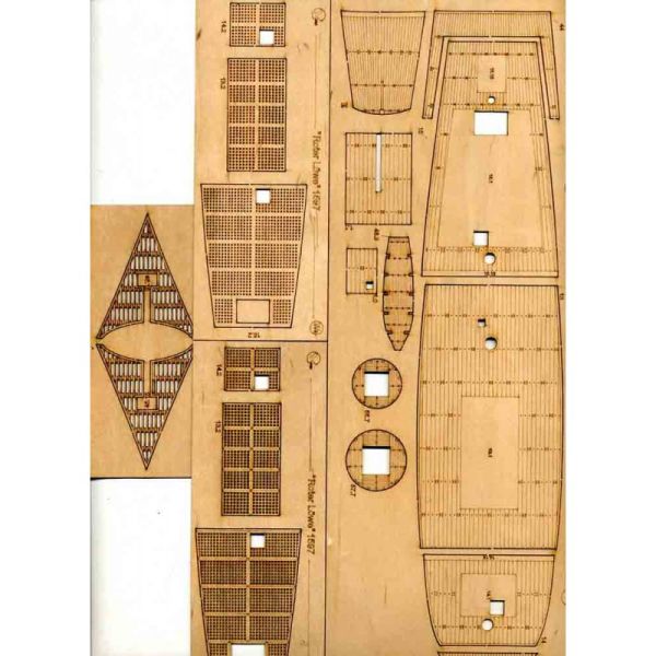 gravierter LC-Decksatz aus Holz für niederländische Galeone Roter Löwe (1597) 1:100 Oriel 312