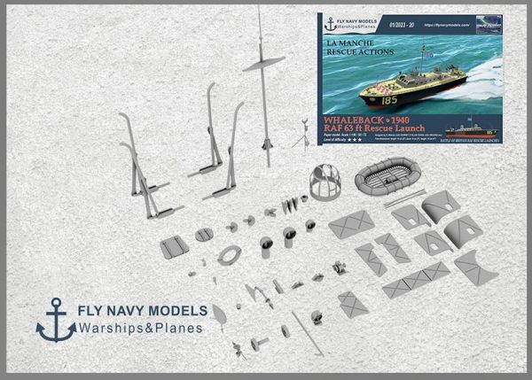 3D-Druck-Detailsatz für RAF 63 ft Rescue Launch, bzw. Whaleback HSL 185 1:100 FlyNavyModel 01/2023-20
