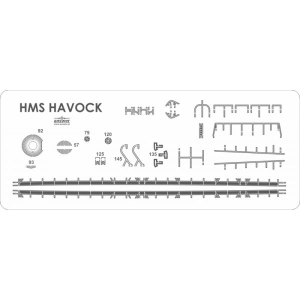 LC-Reling-/Detailsatz für HMS Havock (1895) 1:200 (Answer KS Nr. 8/2020)