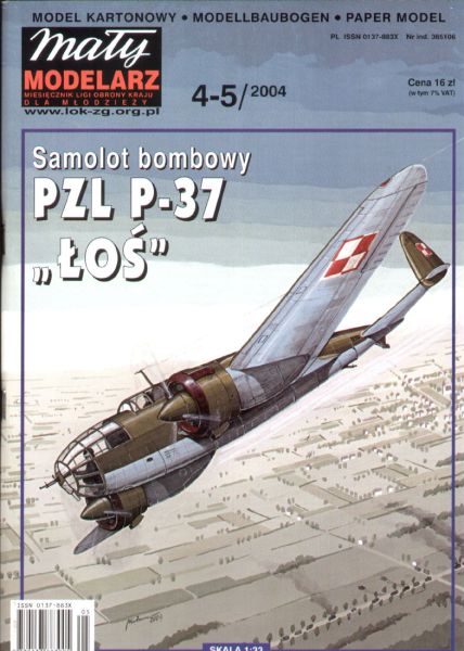 polnisches Bombenflugzeug PZL P-37B Los (1938) 1:33