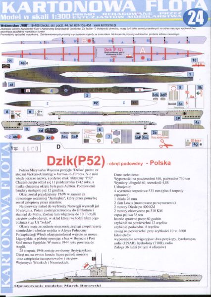 polnisches U-Boot ORP Dzik P52 (1943)+Wachboot ORP Batory 1:300
