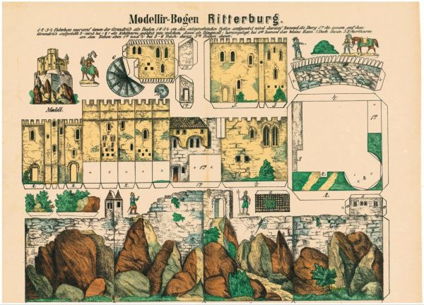 6 Modellier-Bogen „Ritterburgen“ - 2x Rittergut, 3x Ritterburg, Festung (Reprint)