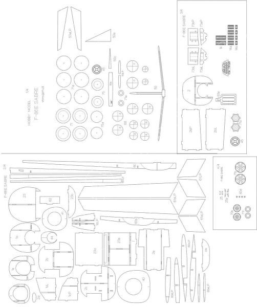 Spanten-/Detailsatz für F-86E-5 Sabre 1:33 (Hobby Model 110)